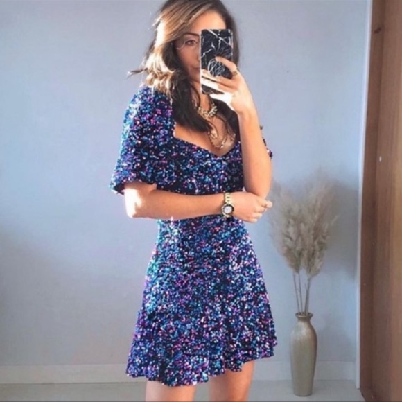 Zara Bloggers Favorite Multicolored Sequin short Sleeves Mini Dress Size S - Picture 8 of 16